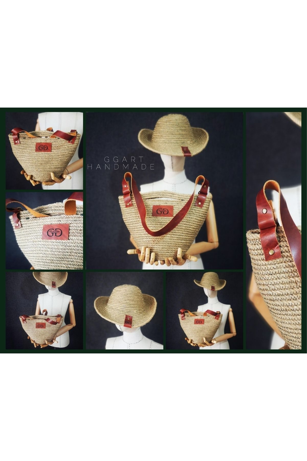 Handmade Genuine Leather Macrame Shoulder Bag Hat Set