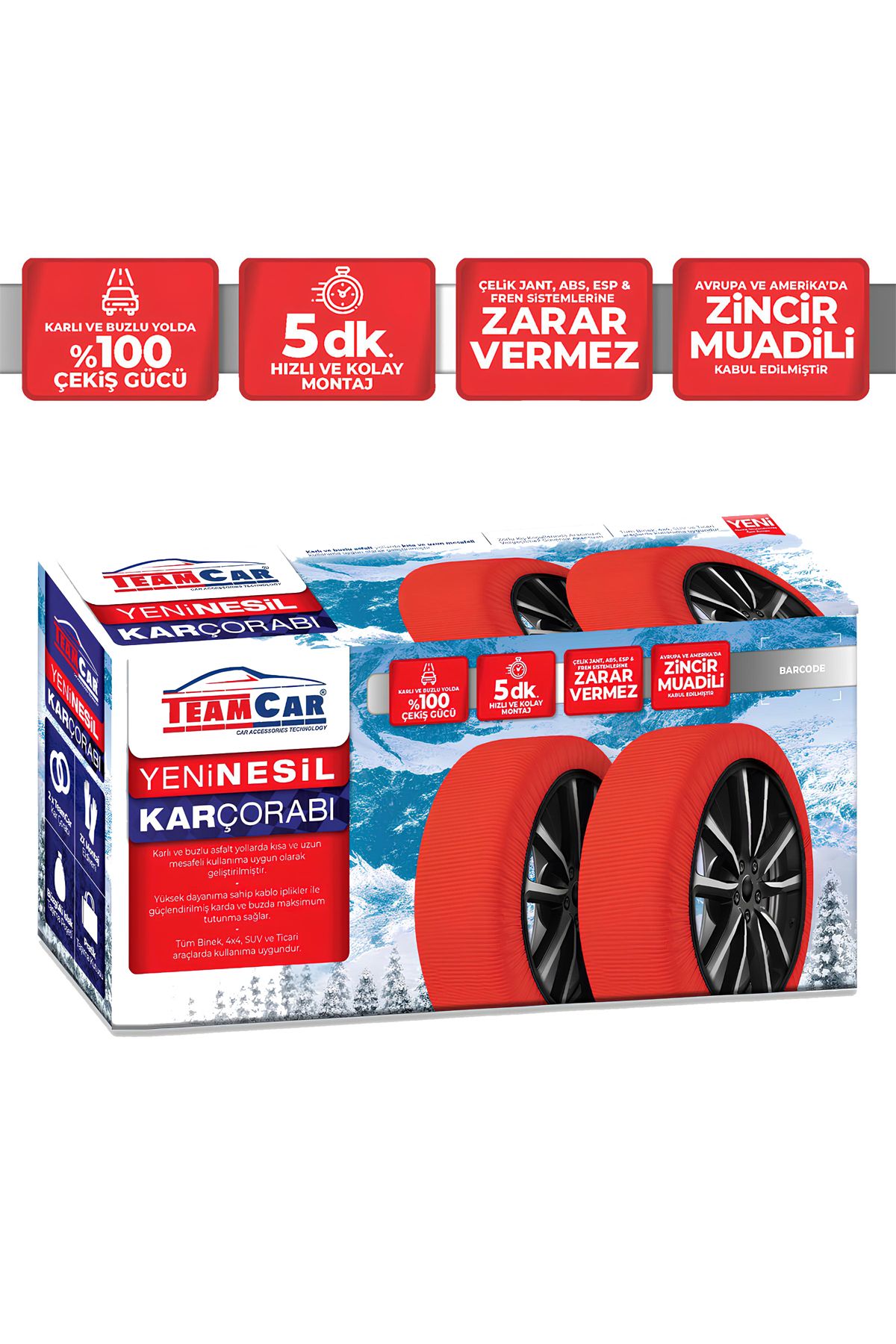 durmaz tuning-Teamcar Snow Sock 265/65/R16 Compatible XXlarge Active Series Chain Equivalent 1
