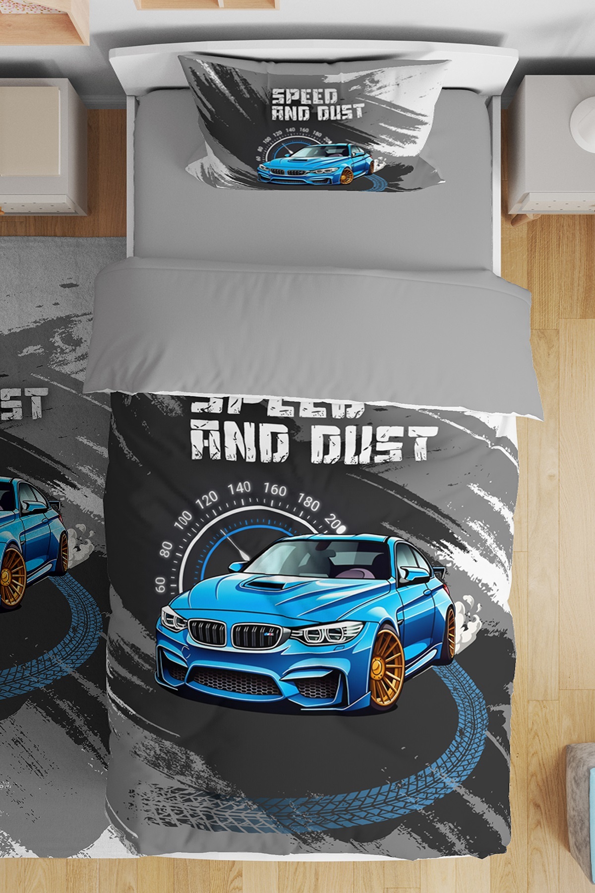 EVPANYA Araba 15 Desenli Tek Kişilik Bebek Çocuk Nevresim Seti