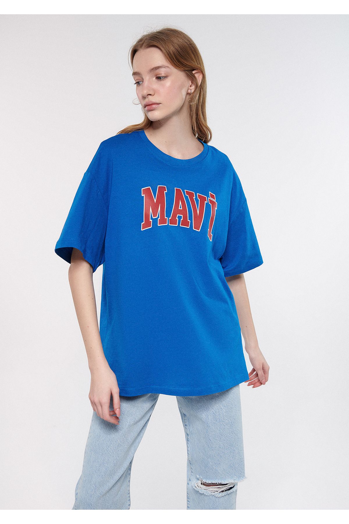 Mavi تی شرت چاپ شده با لوگو سایز بزرگ / برش عریض 1600843-70903