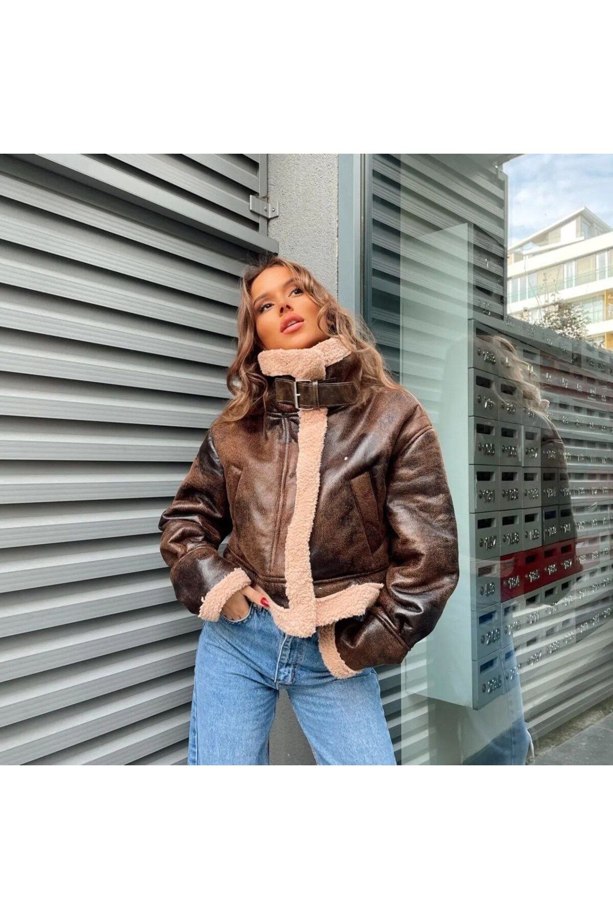 Leather jacket store with wool inside