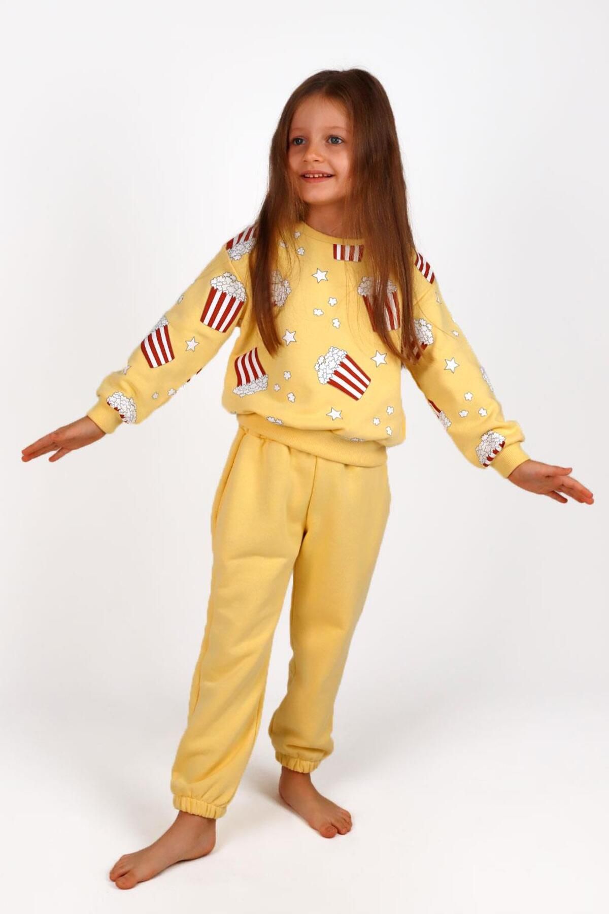 Le Mabelle Yellow Popcorn Printed Girls Tracksuit Set Mona