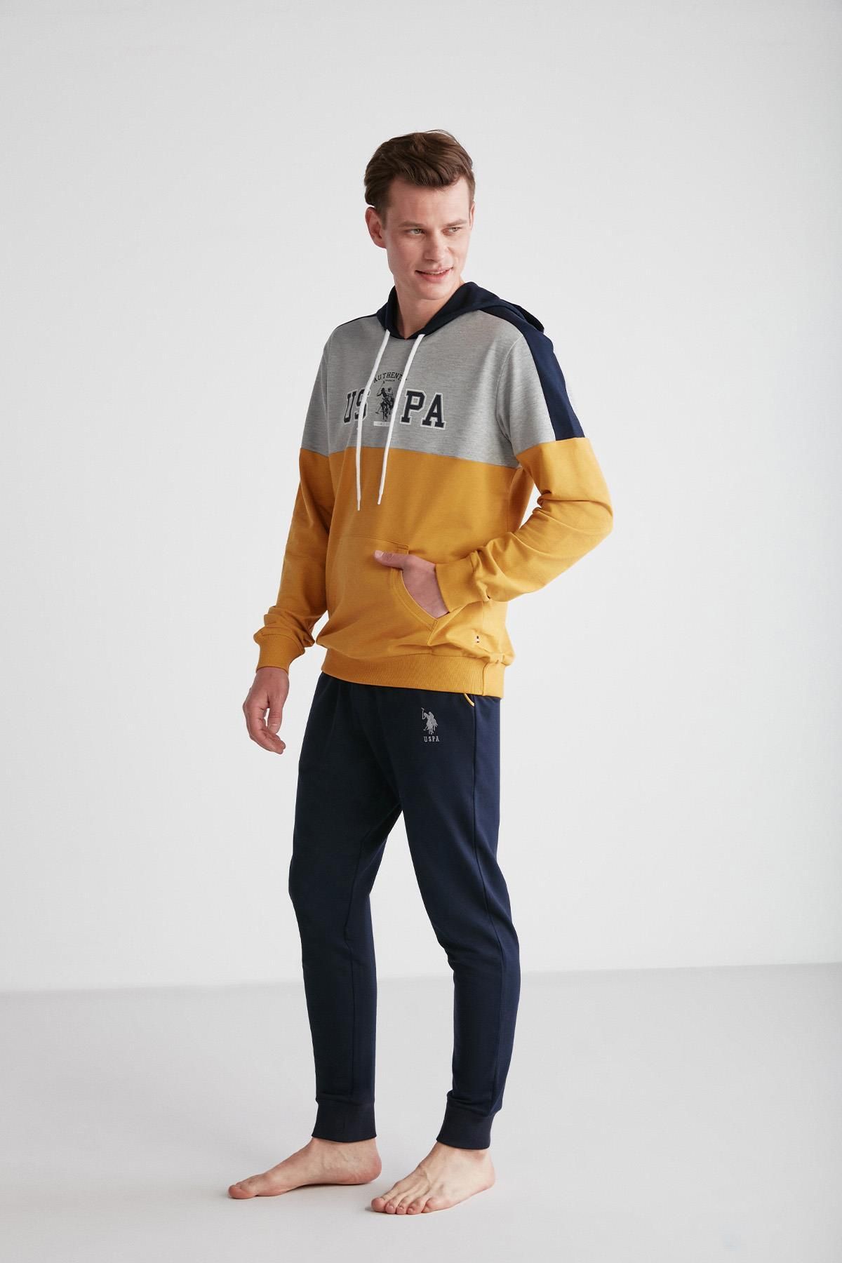 ست پیژامه زرد مردانه لباس خواب آستین بلند C1T8N7O14 U.S. Polo Assn.