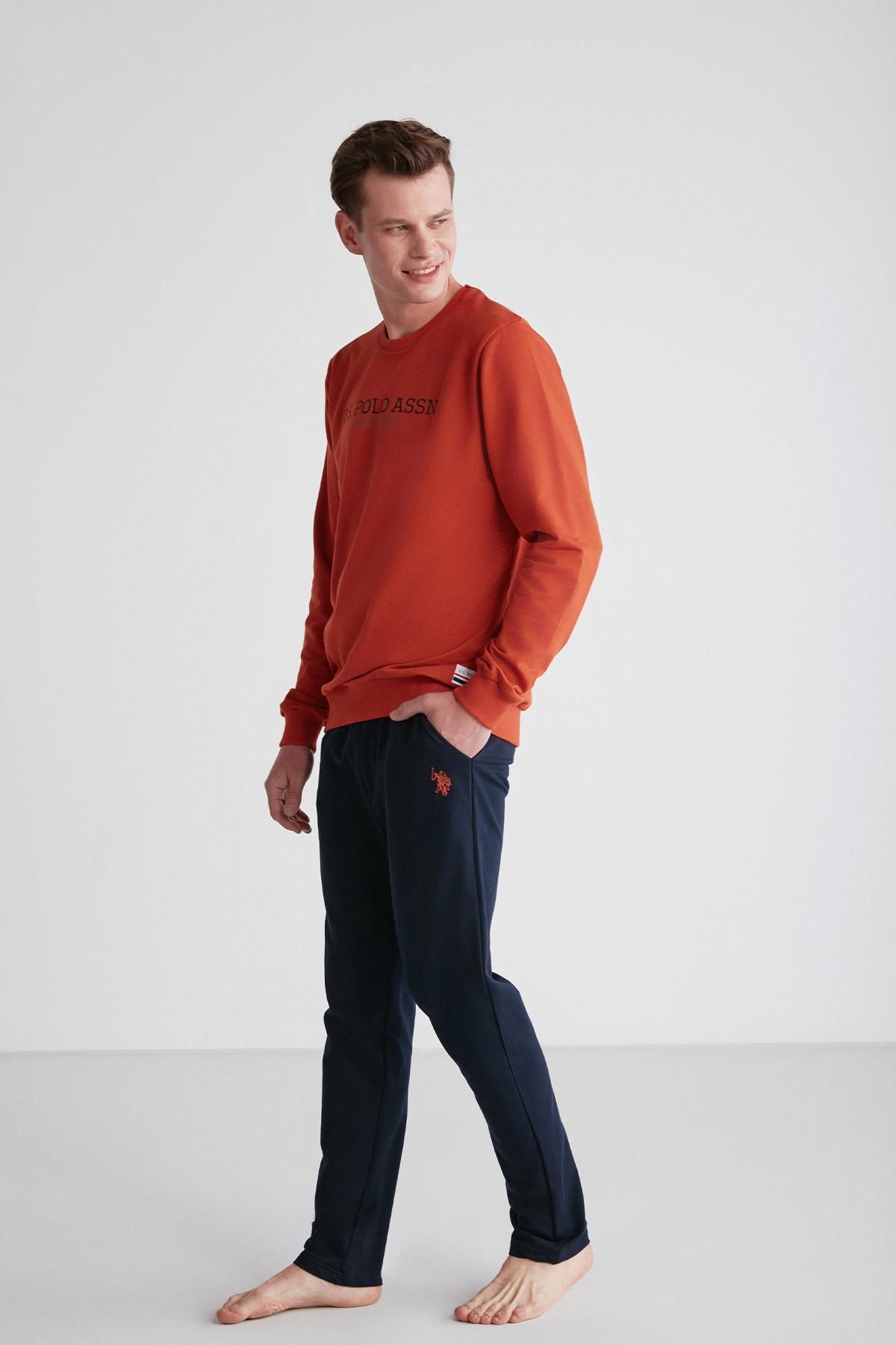 ست پیژامه نارنجی مردانه کاشی آستین بلند C1T8N7O57 U.S. Polo Assn.