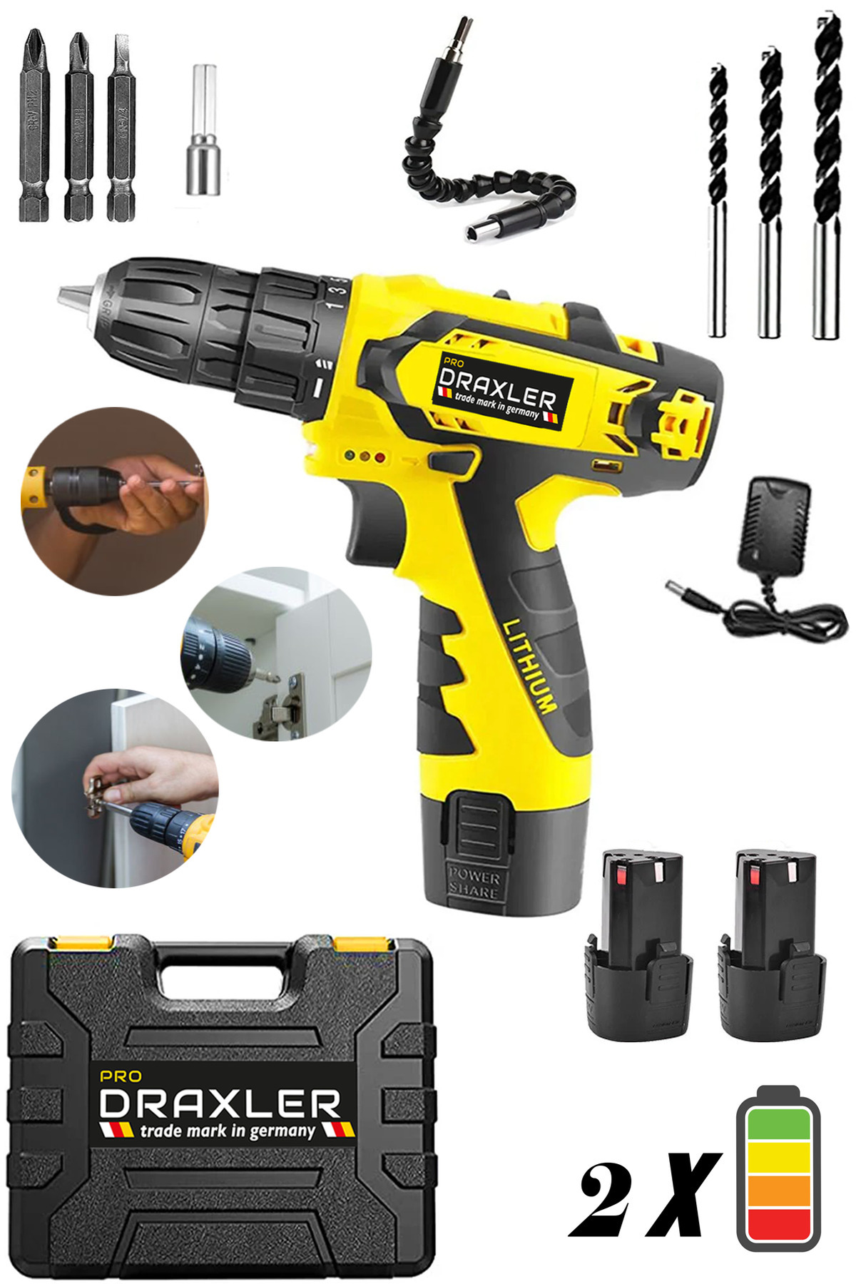 Pro Draxler 2 Yıl Alman Profesyonel Çift Akülü Hart Titan Şanzuman Set Hediyeli Matkap Darbesiz 6.0 Ah ve üstü