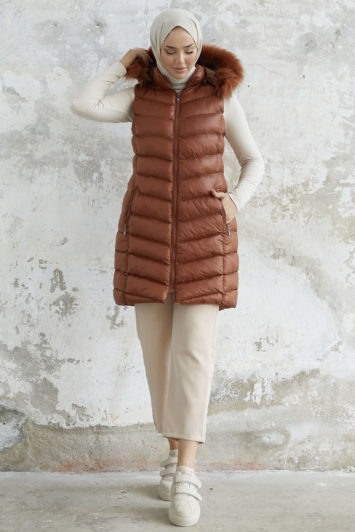 Tan bubble vest hot sale