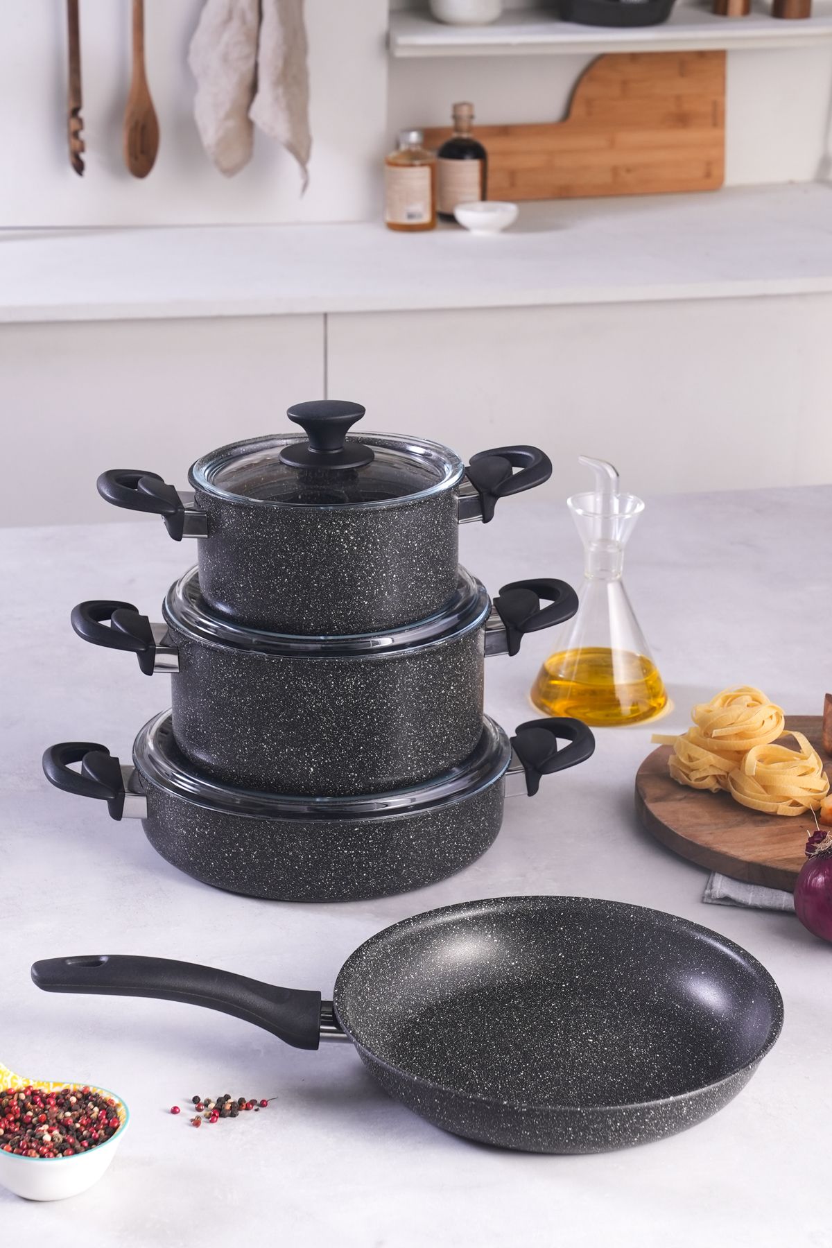 Karaca Biogranit Gray New 7 Piece Cookware Set –