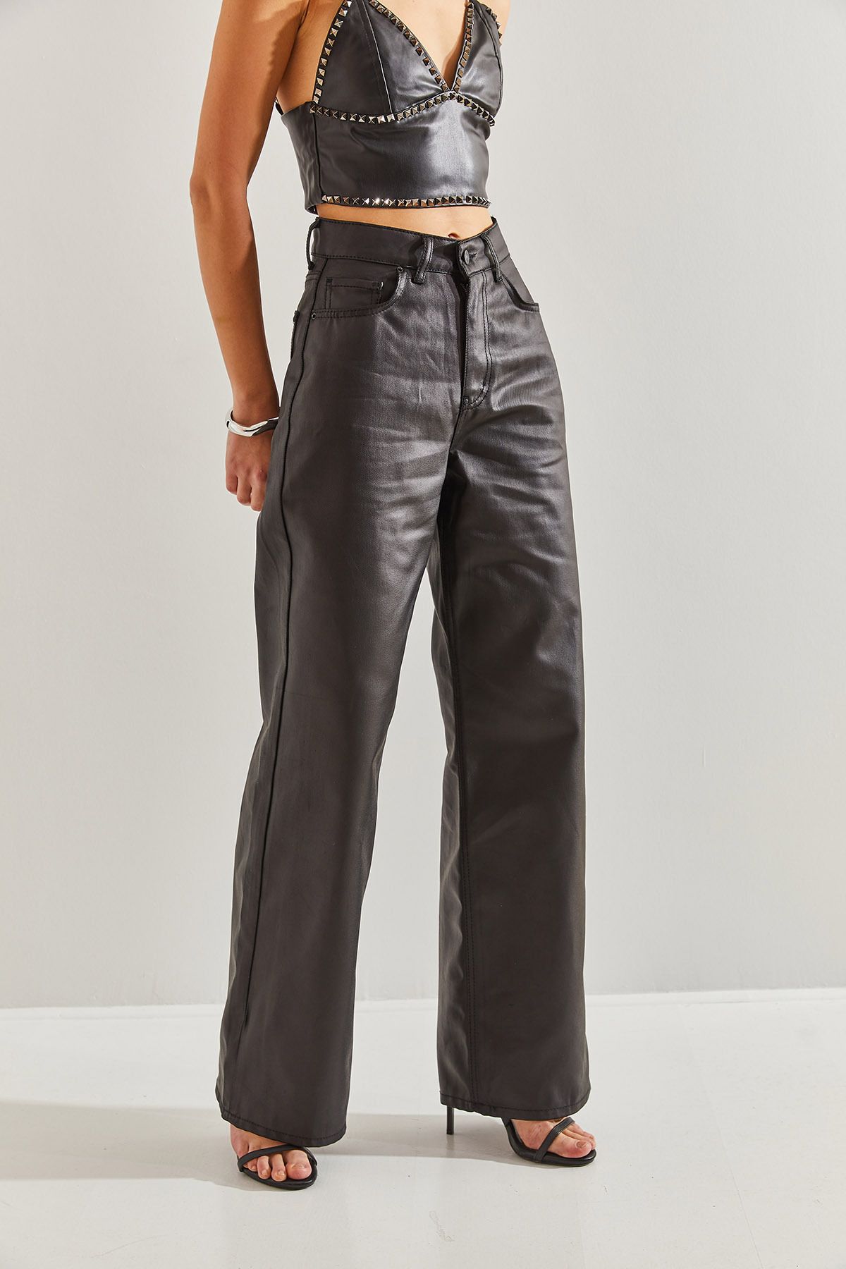 Bianco Lucci-Beschichtete Palazzo-Hose für Damen 2