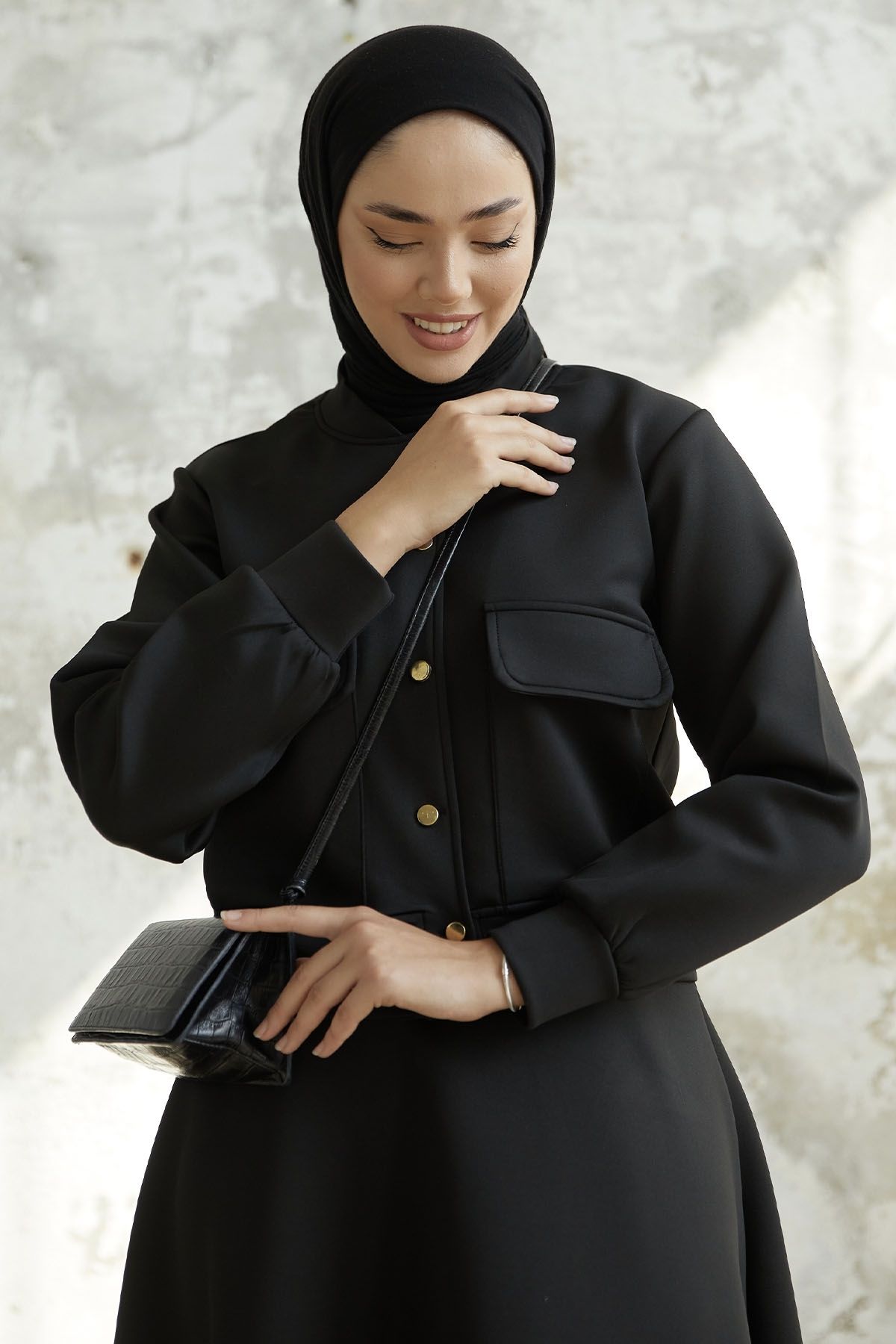 InStyle-Mileya Scuba-Anzug mit Pattentasche und Rock - Schwarz 3