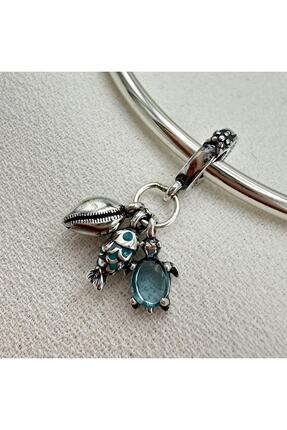 My Story Balık,deniz Kaplumbağası,deniz Kabuğu Üçlü Sallantılı Gümüş Charm
