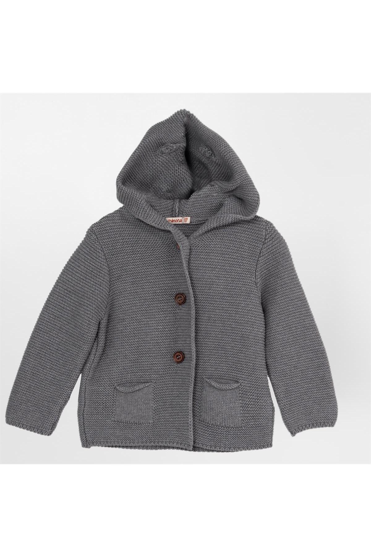 Minora Ünisex Triko Kapşonlu Çocuk Hırkası Gri 9-24ay fotoğrafı 5 (önizleme)