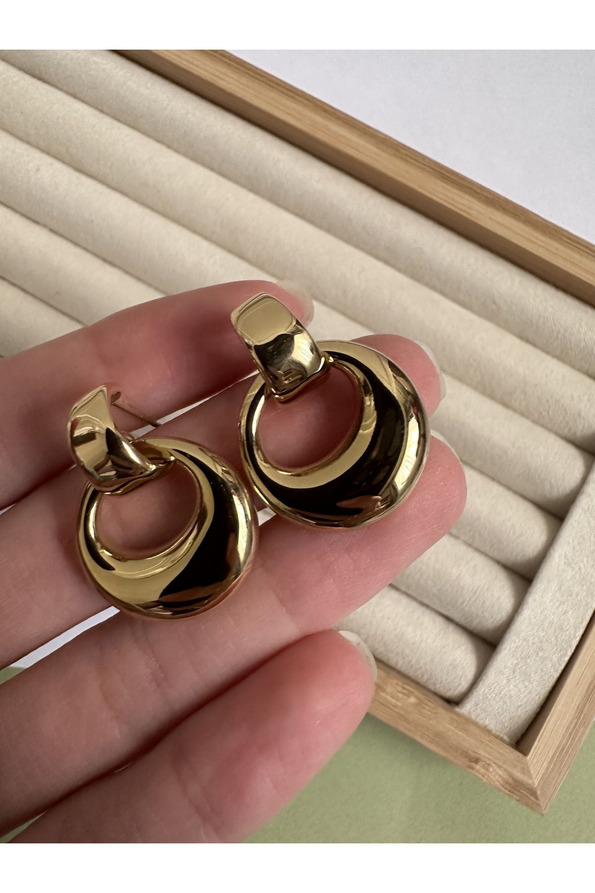 ringbox Gold Dangle Hoop Earrings Trendyol