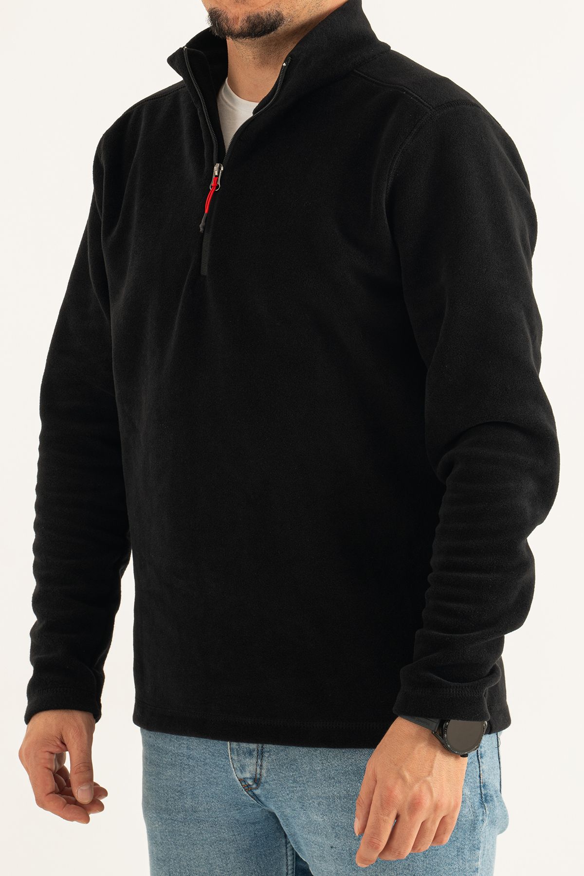 REYNARD-Men's Black Standard Fit Anti-Pilling Non-Pilling Half Zipper Fleece Sweatshirt 5