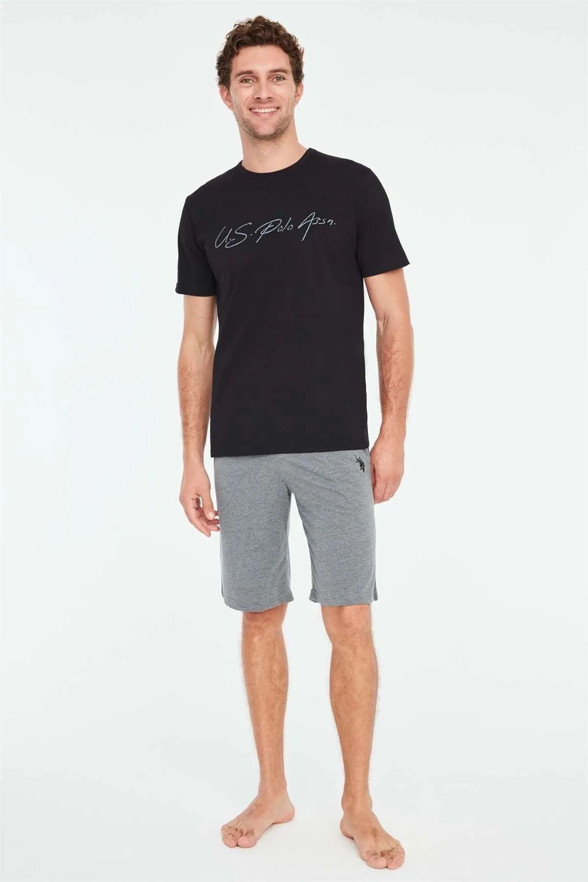 ست پیژامه مشکی مردانه شلوارک 18674 اورجینال U.S. Polo Assn.