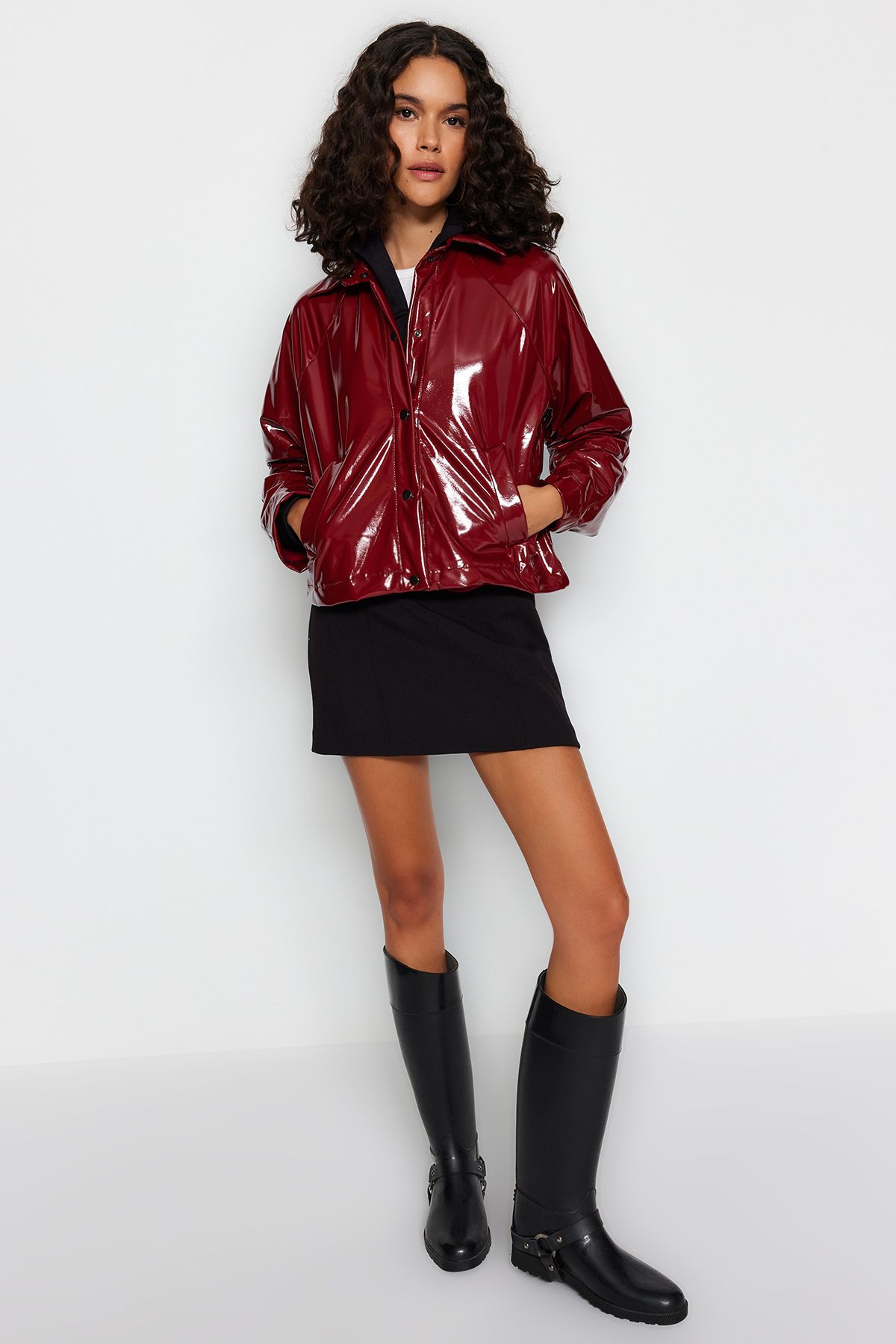 Trendyol Collection-Claret Red Shiny Jacket Coat TWOAW24MO00350 3