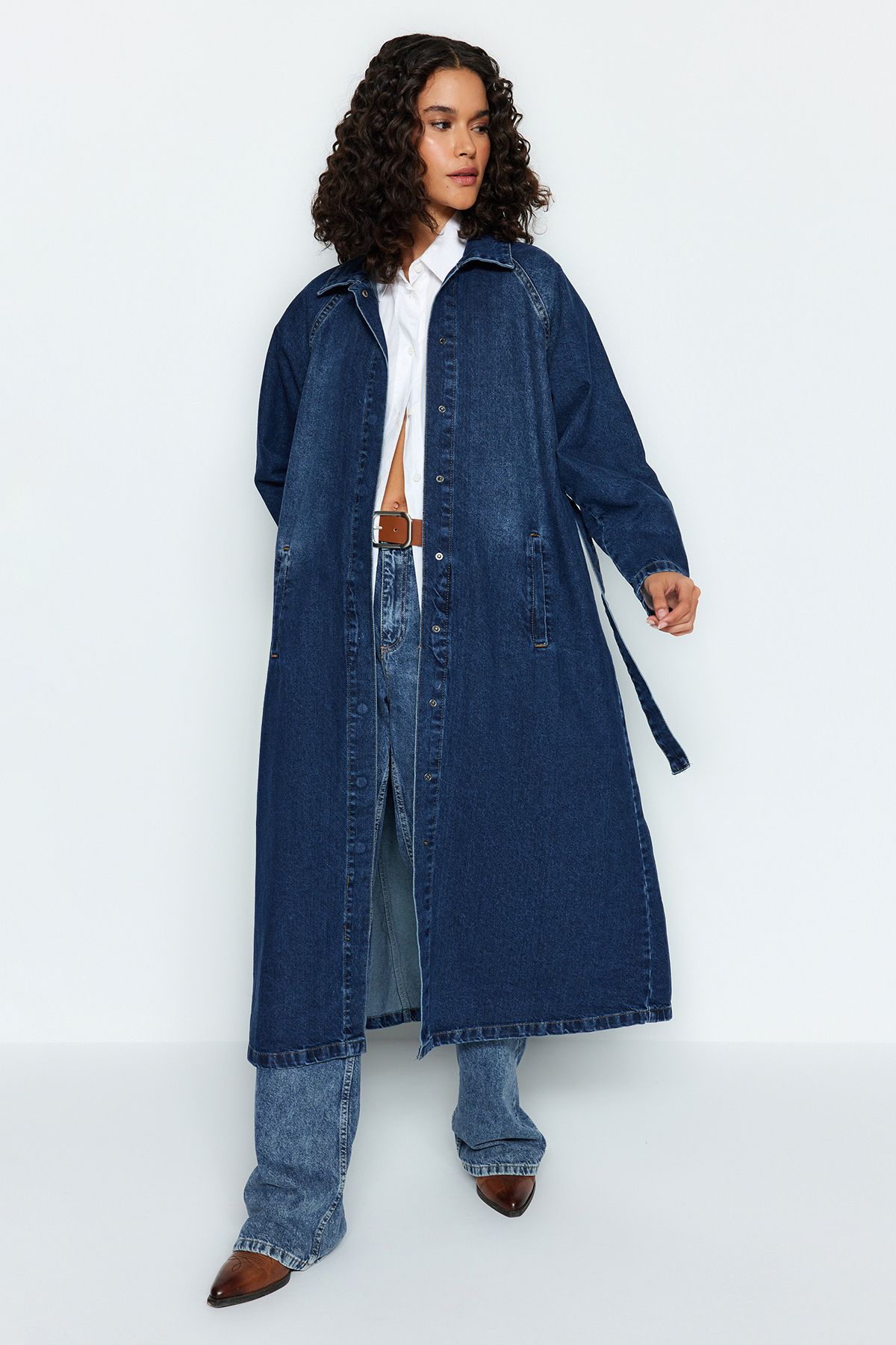 Trendyol Collection Trench Coat Blue Denim Trendyol