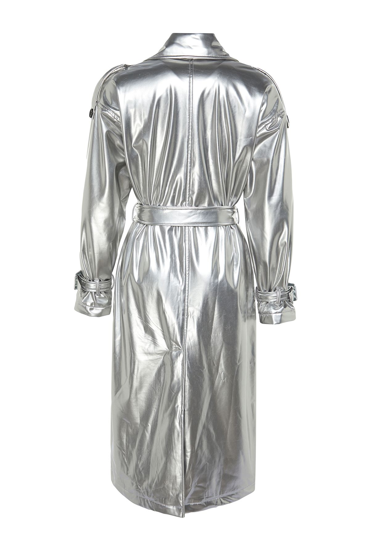 Trendyol Collection-Stříbrný lesklý trenčkot TWOAW24TR00068 7