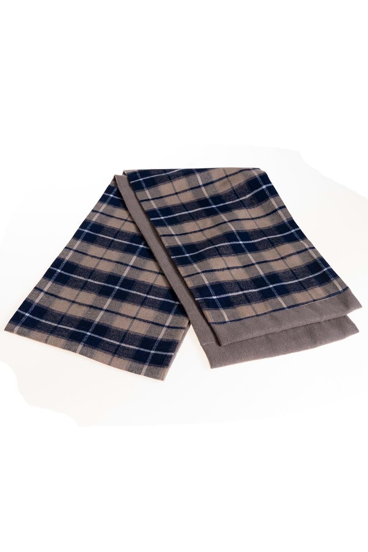 Exve Exclusive-Beige Navy Blue Plaid Pattern Double Sided Scarf 2
