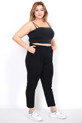 Lamirella Kadın Siyah Yüksek Bel Büyük Beden Havuç Kesim Cepli Anne Pantolonu