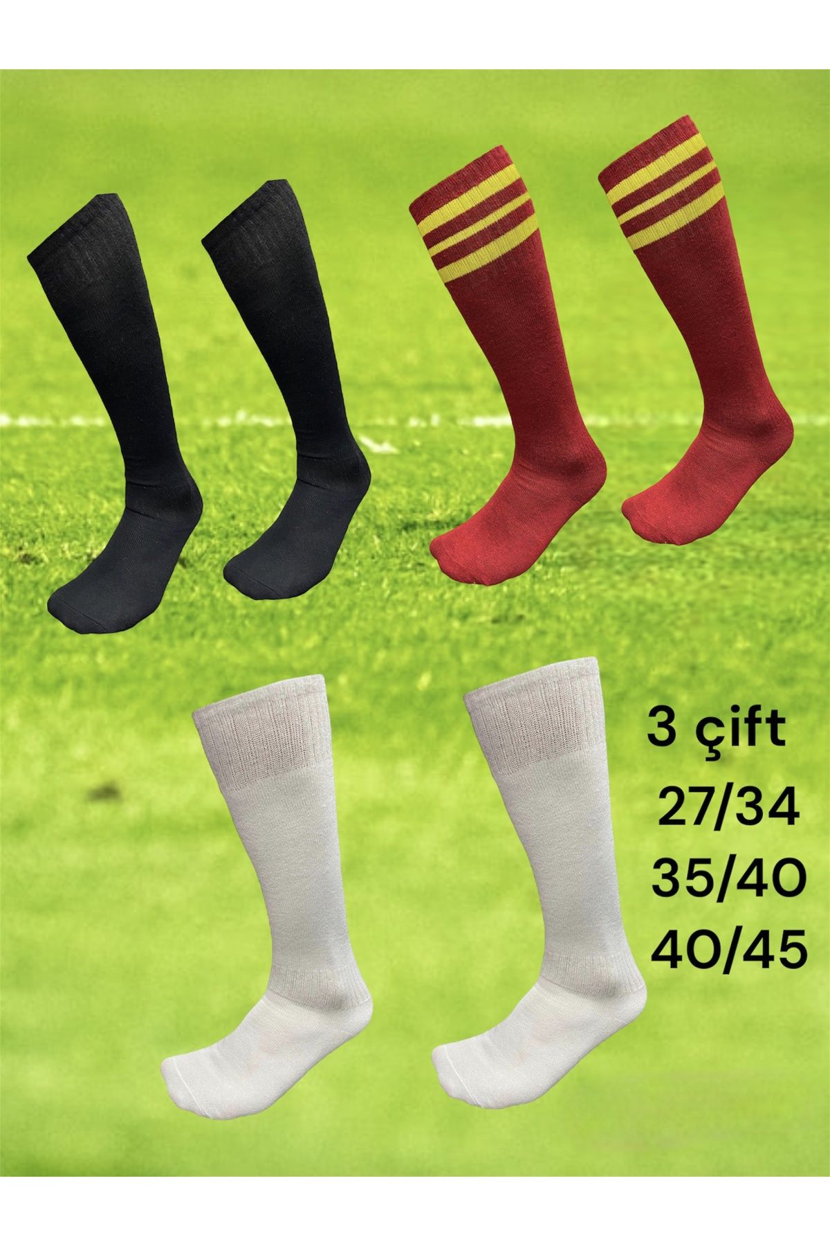 Woov Șosete De Fotbal Negre De Tip 1 - Pachet De 3 Șosete Sport Cu Jambiere Masculin - 31–34