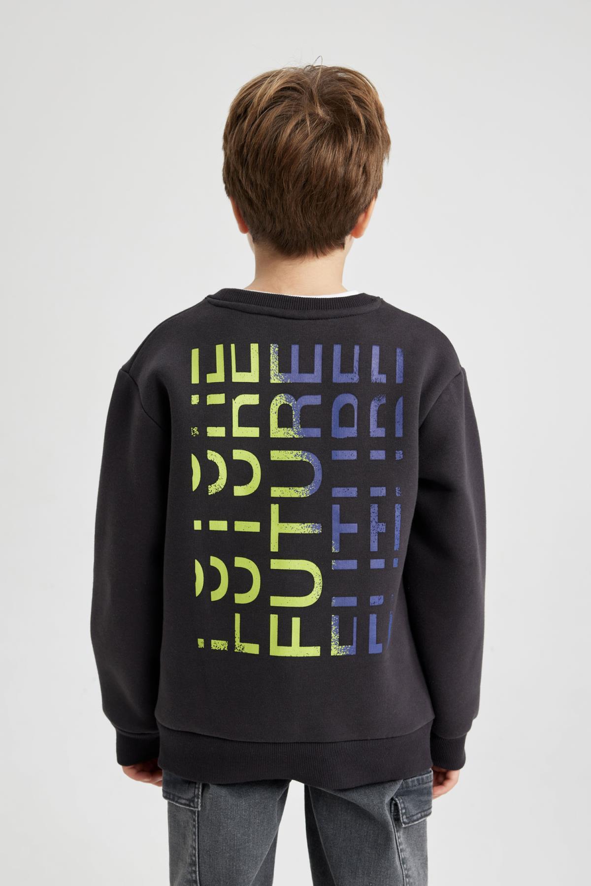 سویشرت پسرانه خاکستری Defacto | B2966A823WN اورجینال - تصویر 4