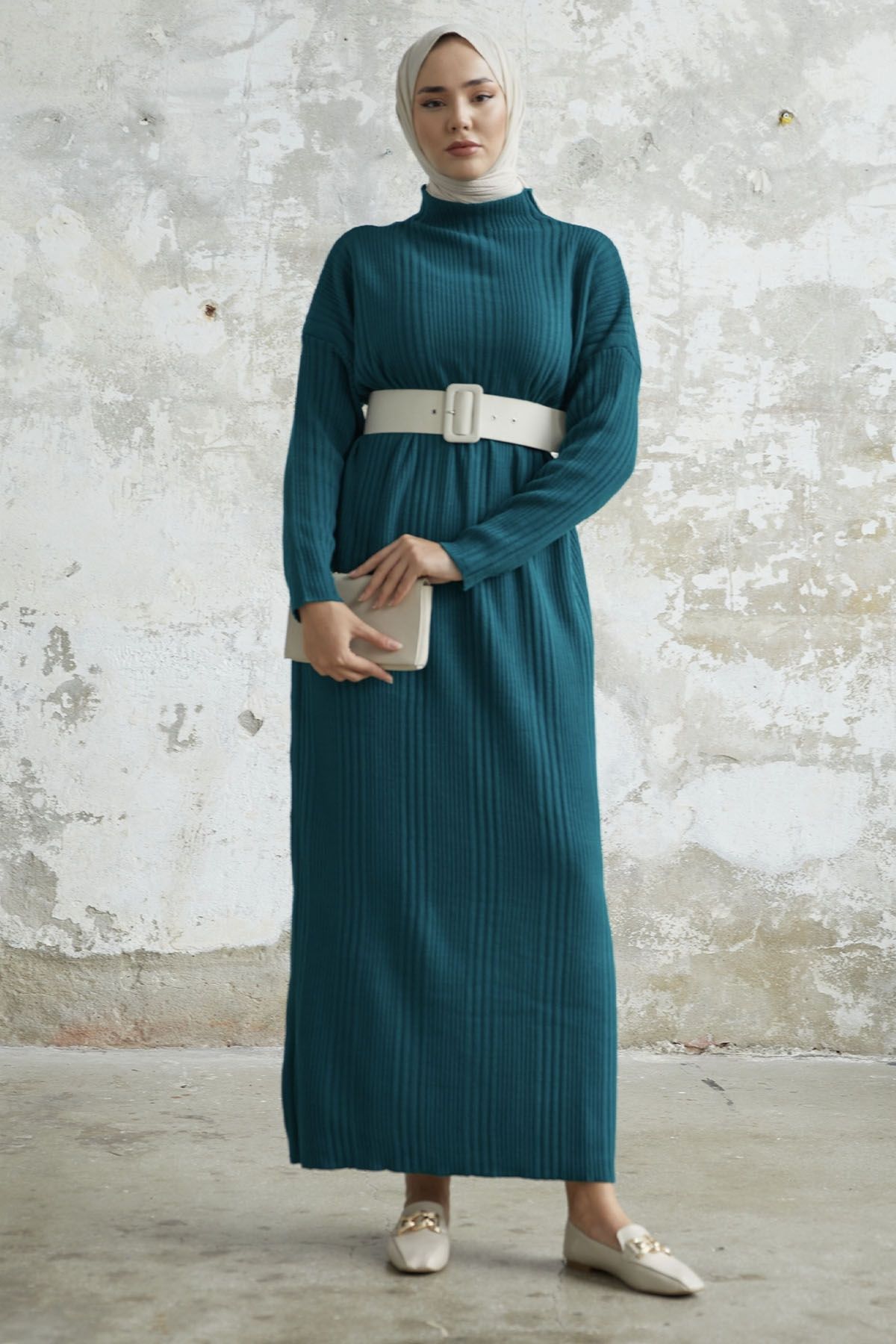 InStyle Arissa Turtleneck Long Knitwear Dress Petrol Green