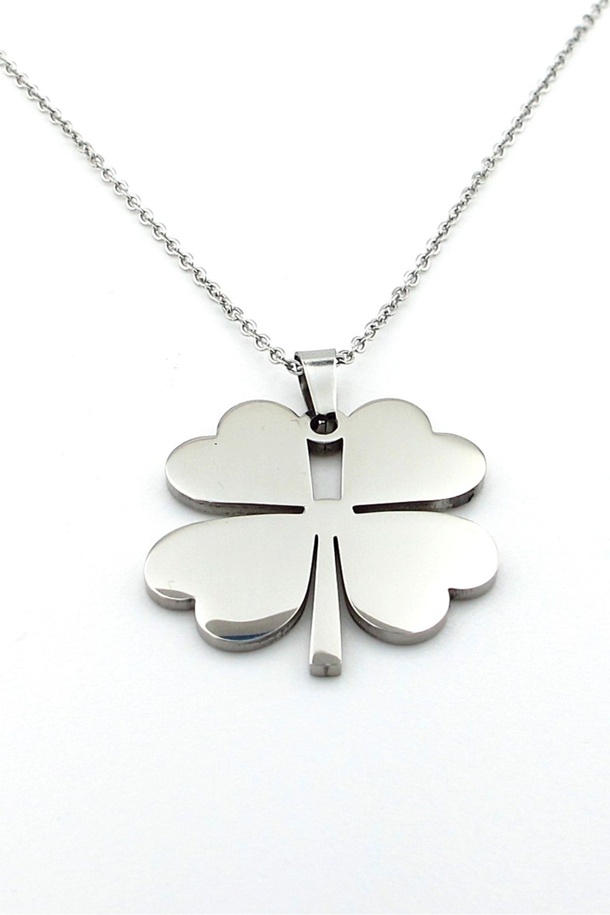 Solfera-Four Leaf Clover Luck Talisman Stainless Steel Necklace Q0743 3