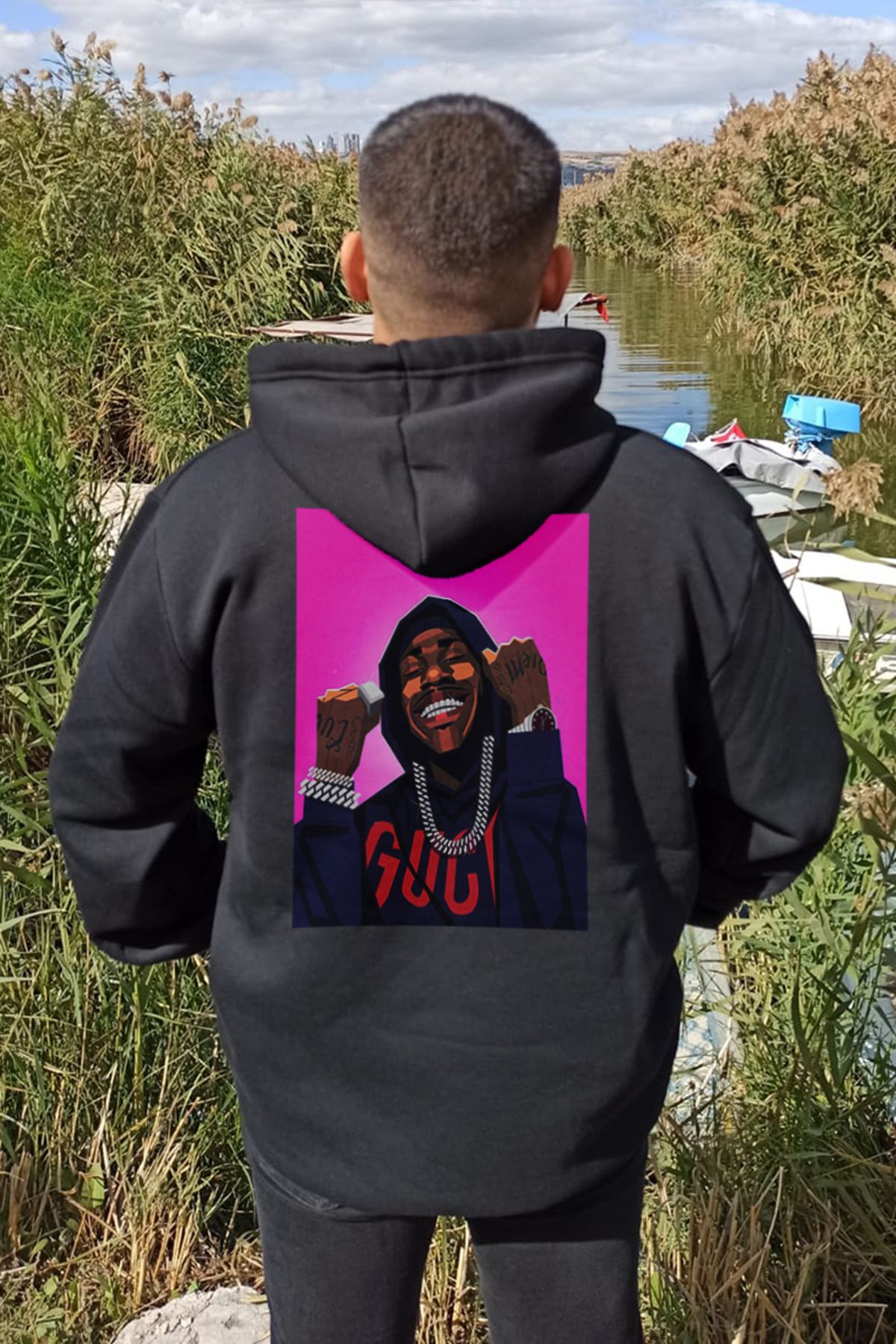 Vordevia Rapper Design Printed Winter Oversize Hooded Sweatshirt