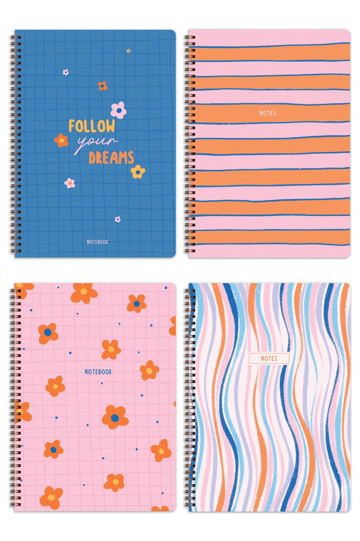 Matt Notebook-A4 Spiral School Notebook 80 sheets Set of 4 - Lined 4