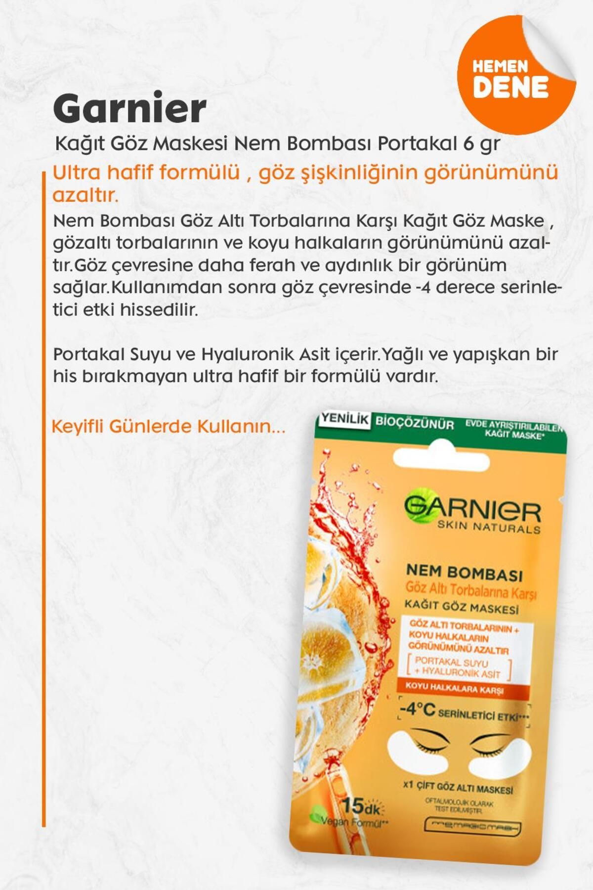 ماسک چشم کاغذی مرطوب کننده بمب پرتقال 6 گرم Garnier