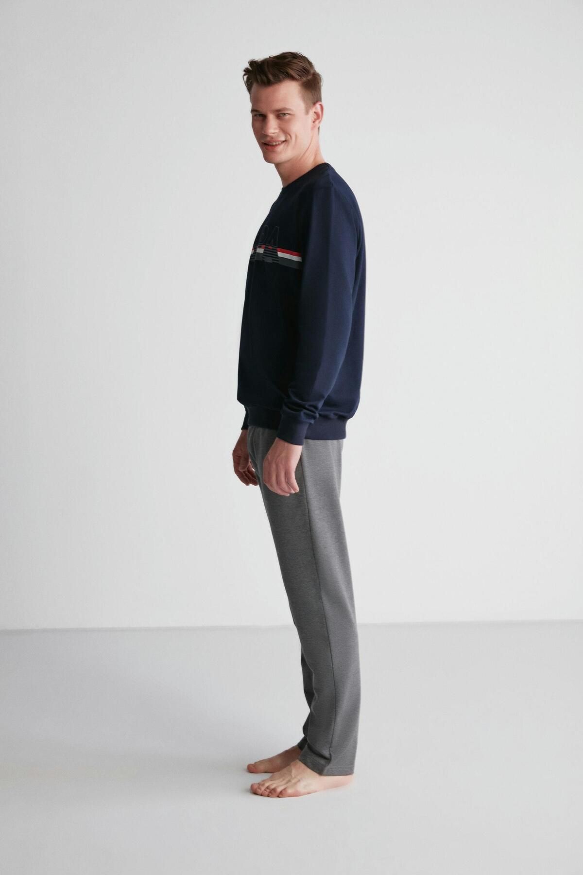 ست پیژامه آبی مردانه ، دارای مجوز، USPA، یقه گرد، U.S. Polo Assn.