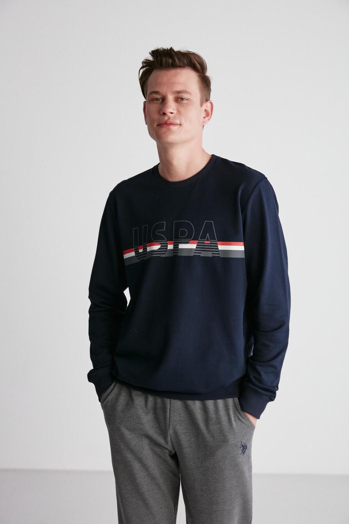 ست پیژامه آبی مردانه ، دارای مجوز، USPA، یقه گرد، U.S. Polo Assn.