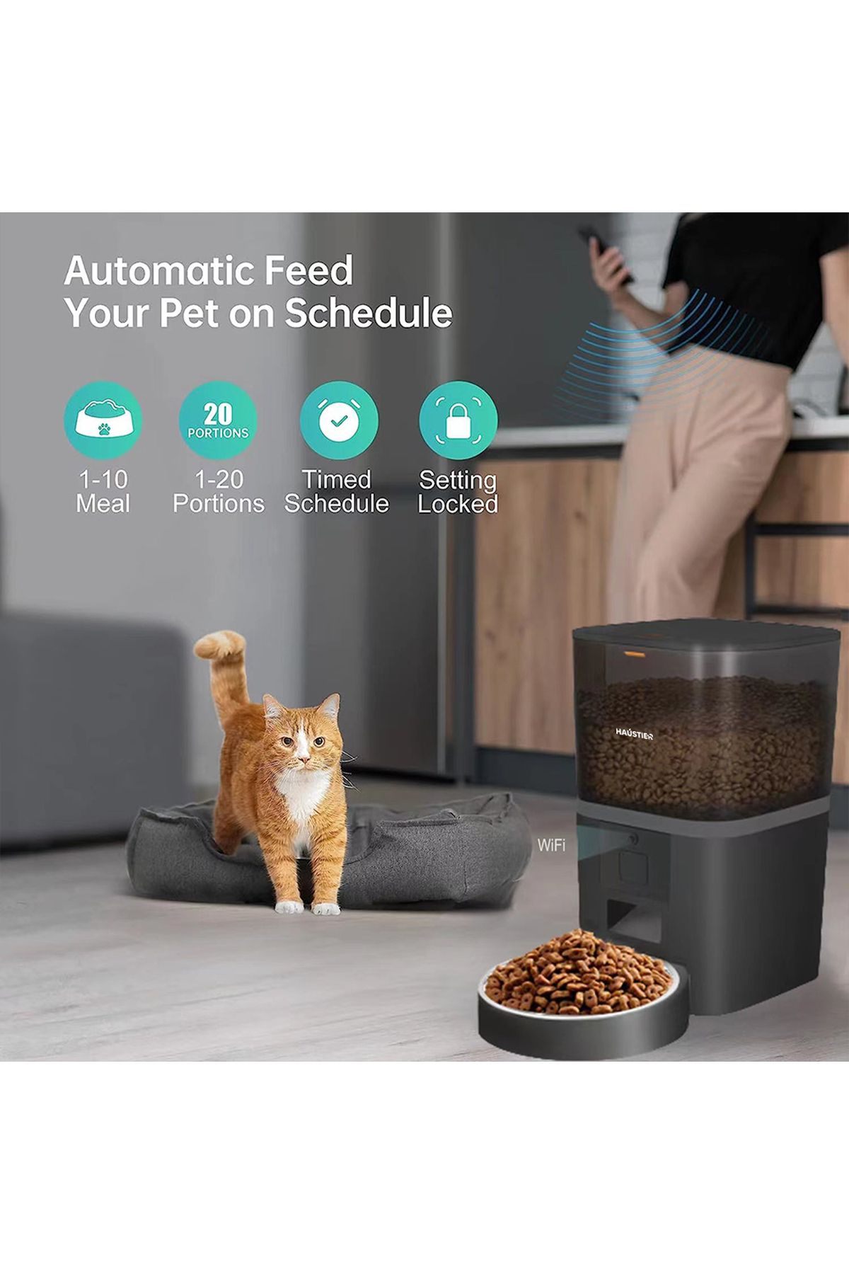 Haustier QQ003 Smart Cat Dog Automatic Feeding Bowl App Remote