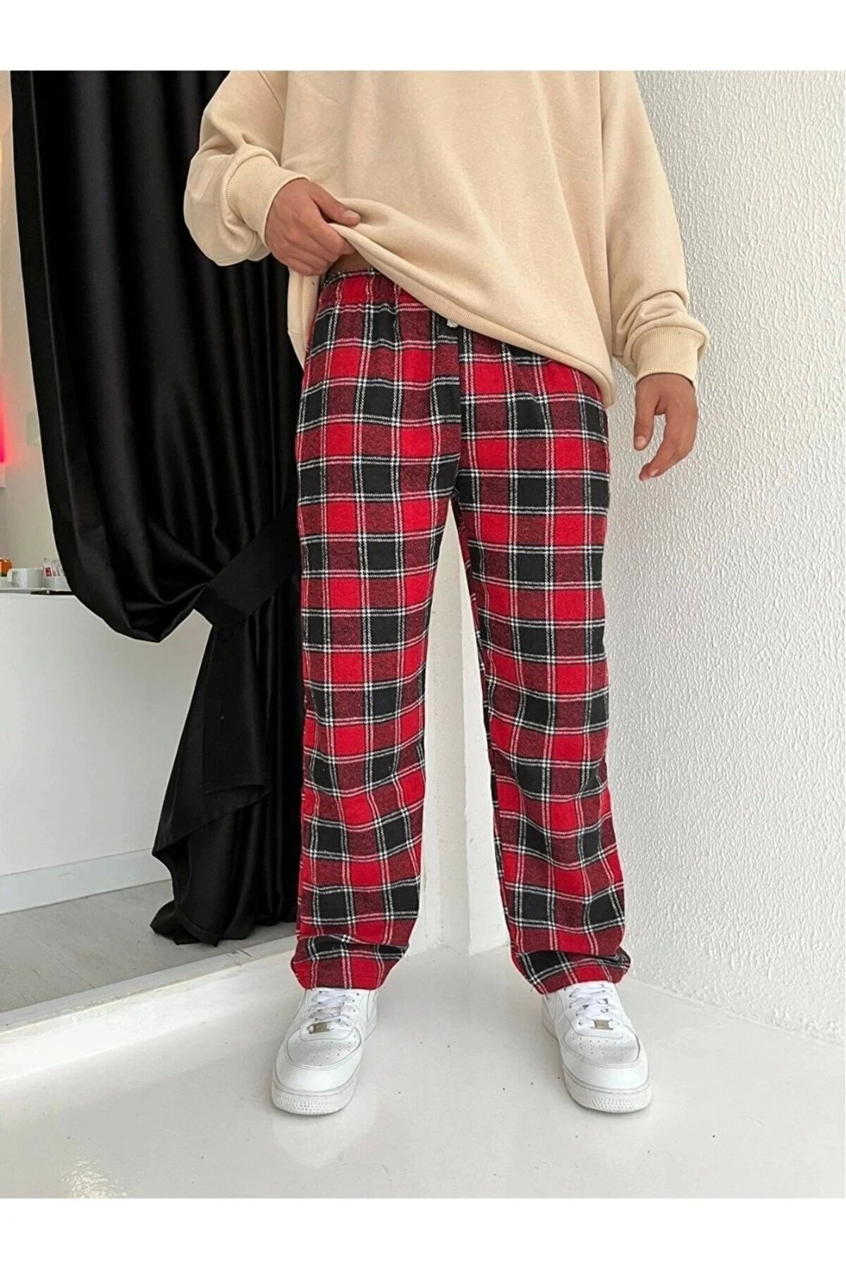 Violon Red Black Checkered White Striped Comfortable Unisex Loose