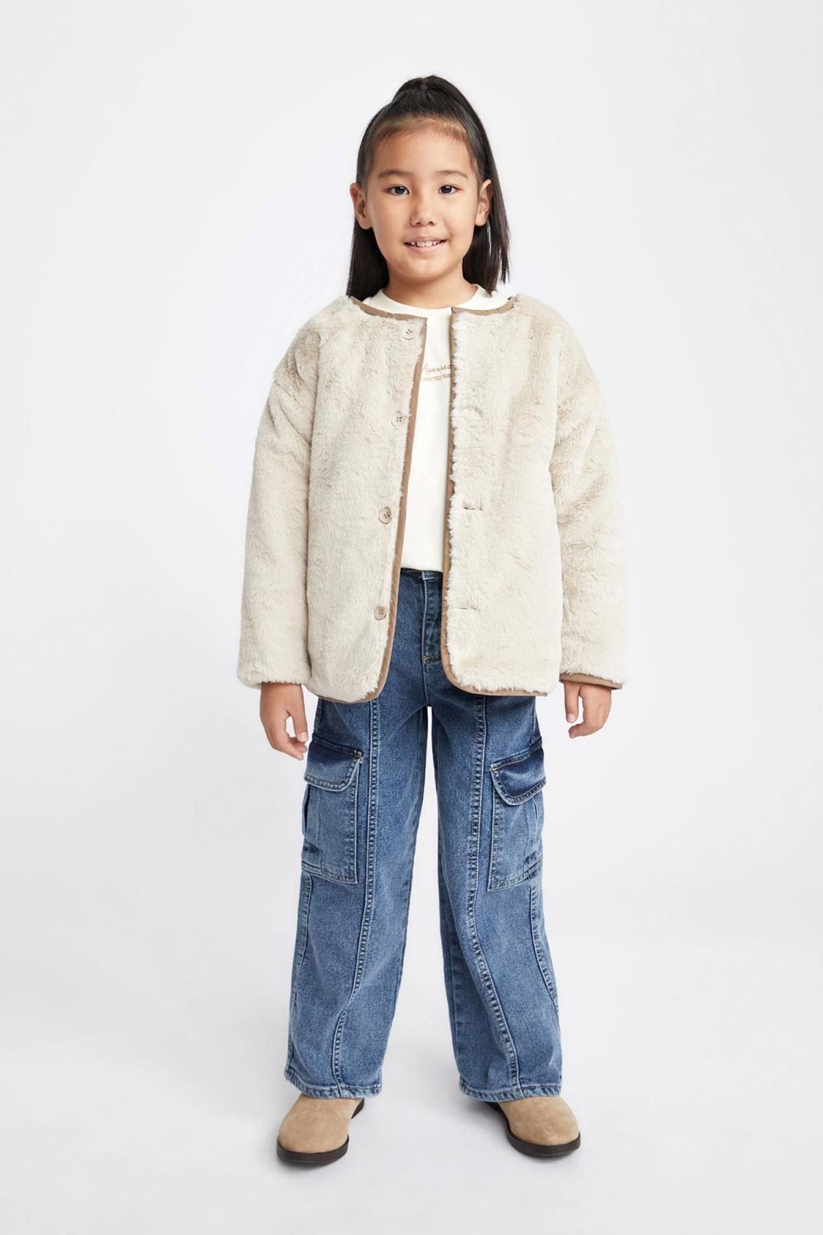 Defacto Girl s Quilted Double Sided Faux Fur Lined Coat Trendyol
