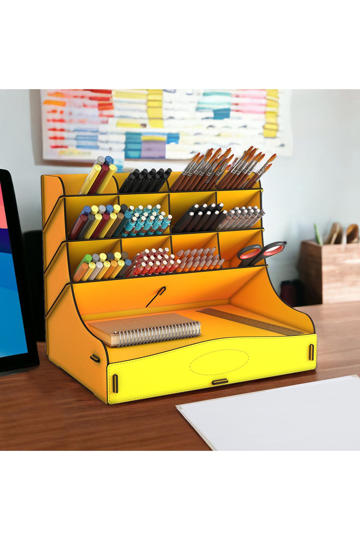 Mingitav-Chamber 12 Compartment Large Size A4 Document Shelf - Pen Holder and Desktop Organizer with Drawer 3
