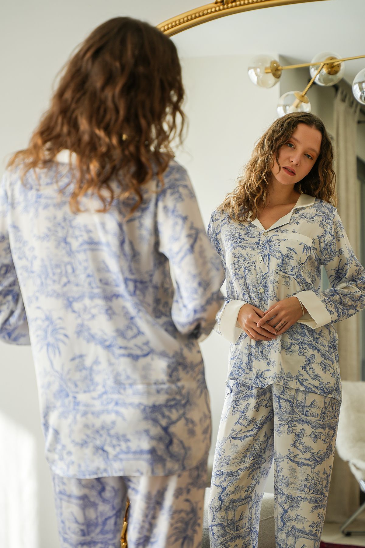 Mita Concept-SET PIJAMA BLUE SILK SATIN 4