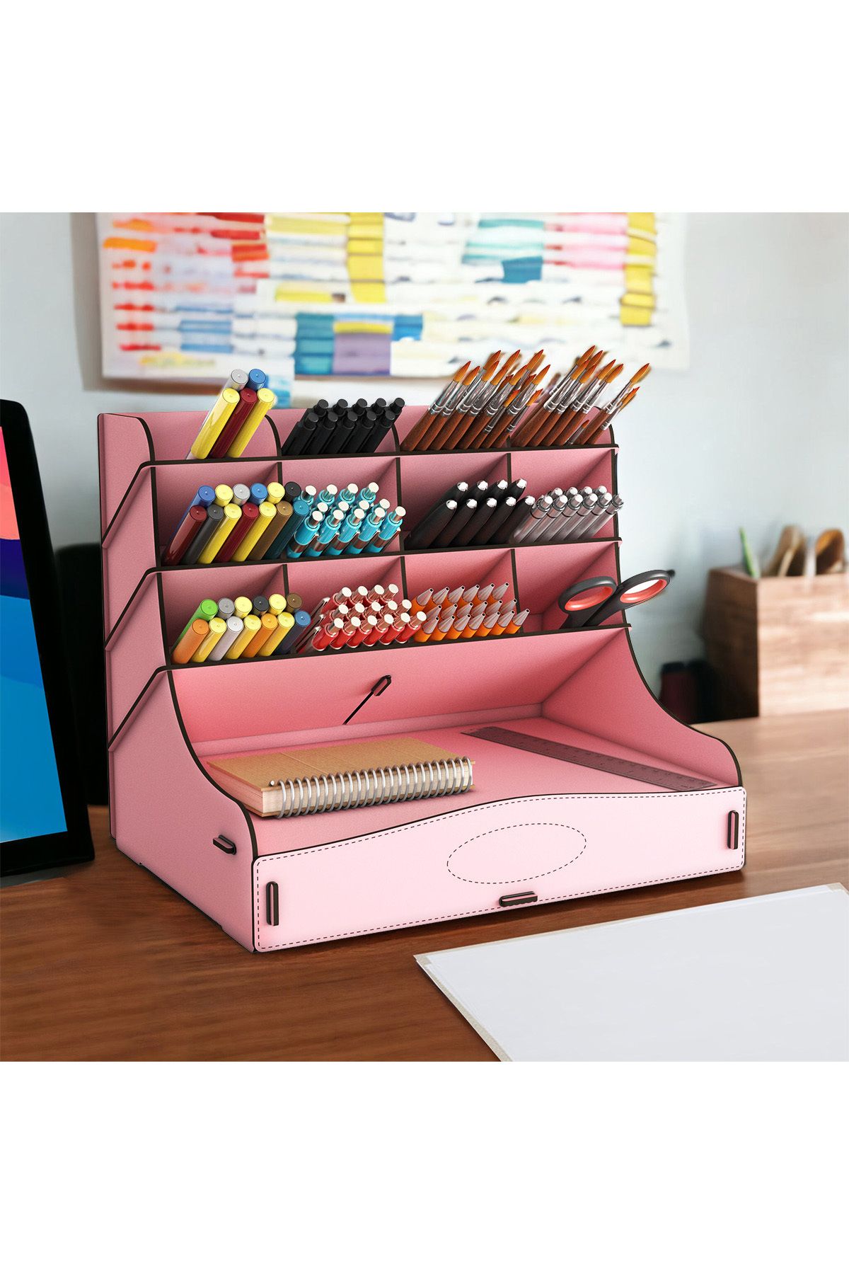 Mingitav-Chamber 12 Compartment Large Size A4 Document Shelf - Pen Holder and Desktop Organizer with Drawer 3
