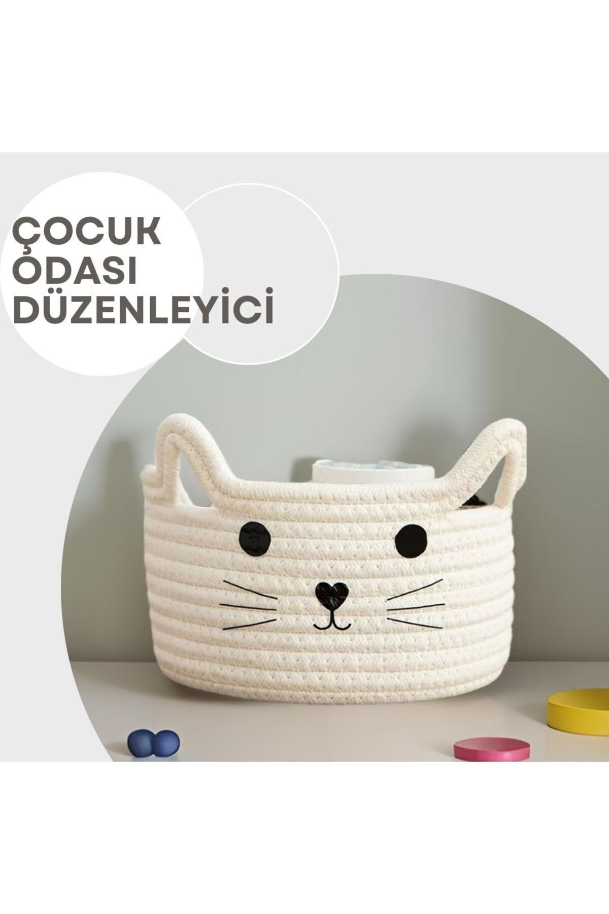 Meleni Baby-Coș de jucărie cu organizator de iută cu pisică – Coș de frânghie multifuncțional pentru camera copiilor 5