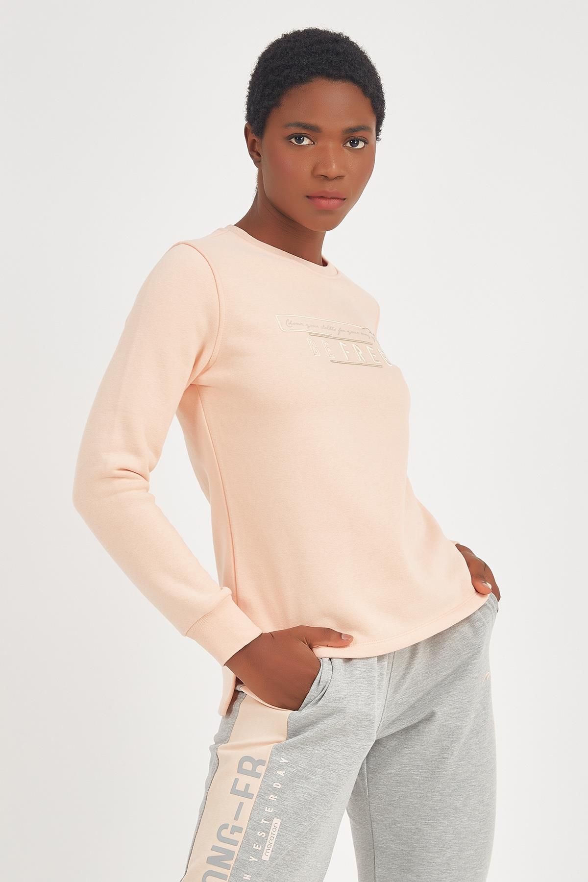 MARATON Sportswear Regular Kadın Bisiklet Yaka Uzun Kol Basic Mercan  Sweatshirt 19556 Erkek Giyim