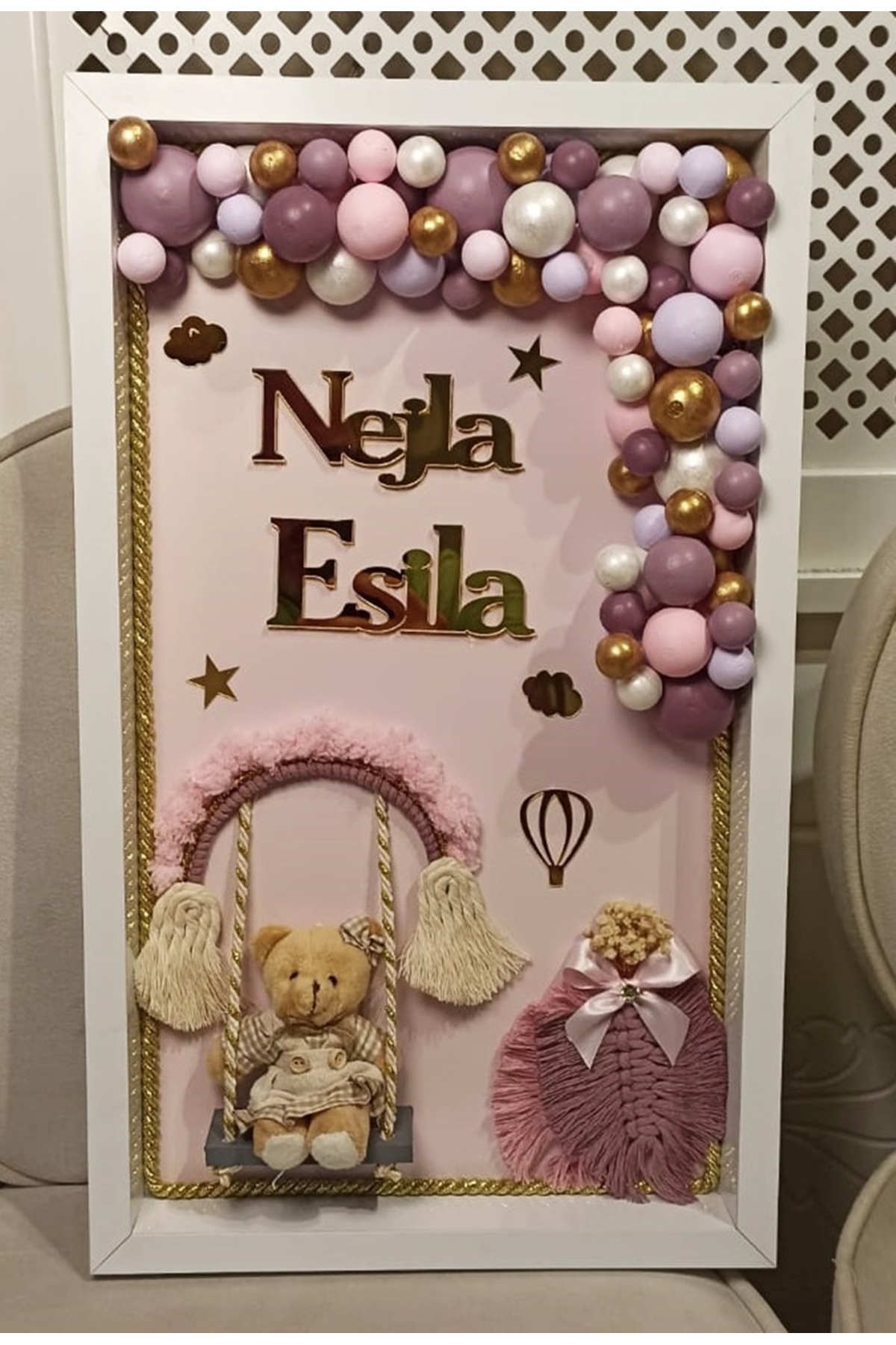 şatafat design Bebek kapı süsü salıncaklı gold mürdüm pembe fotoğrafı 2 (önizleme)