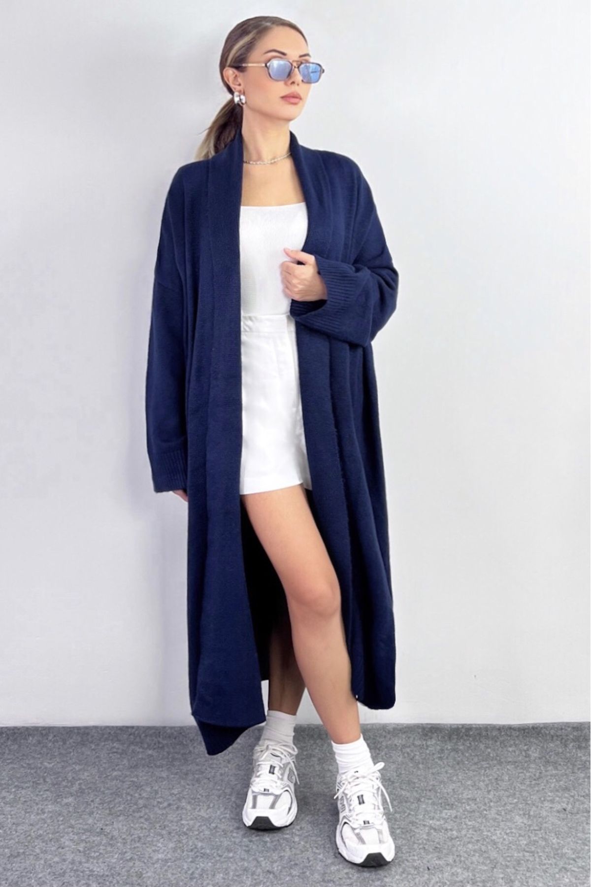 Ritnice Women s Gusto Premium Navy Blue Long Knitwear Cardigan