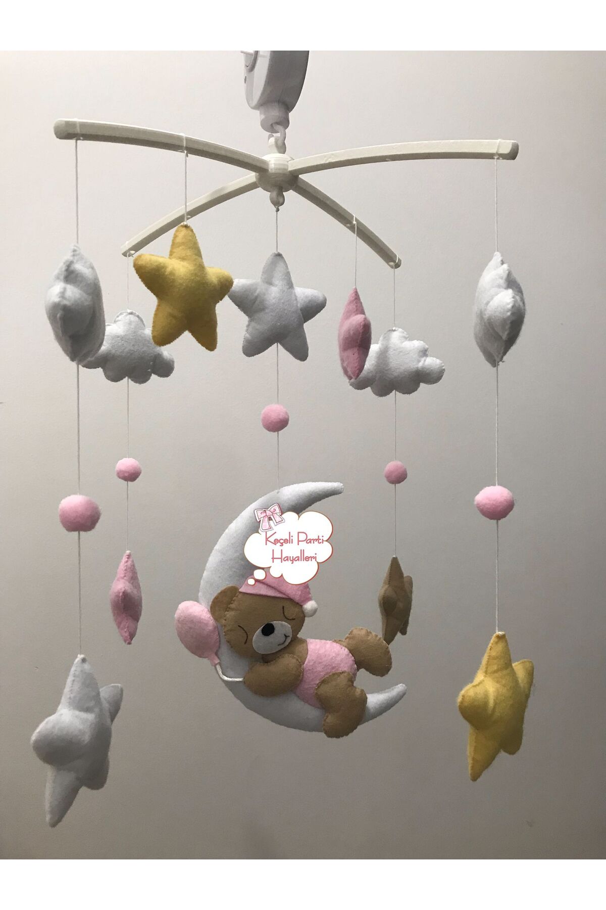 Keçeli parti hayalleri bebek çocuk odası avize dönence set çiçek ayıcık kahve açık pembe sarı balonlu fotoğrafı 3 (önizleme)