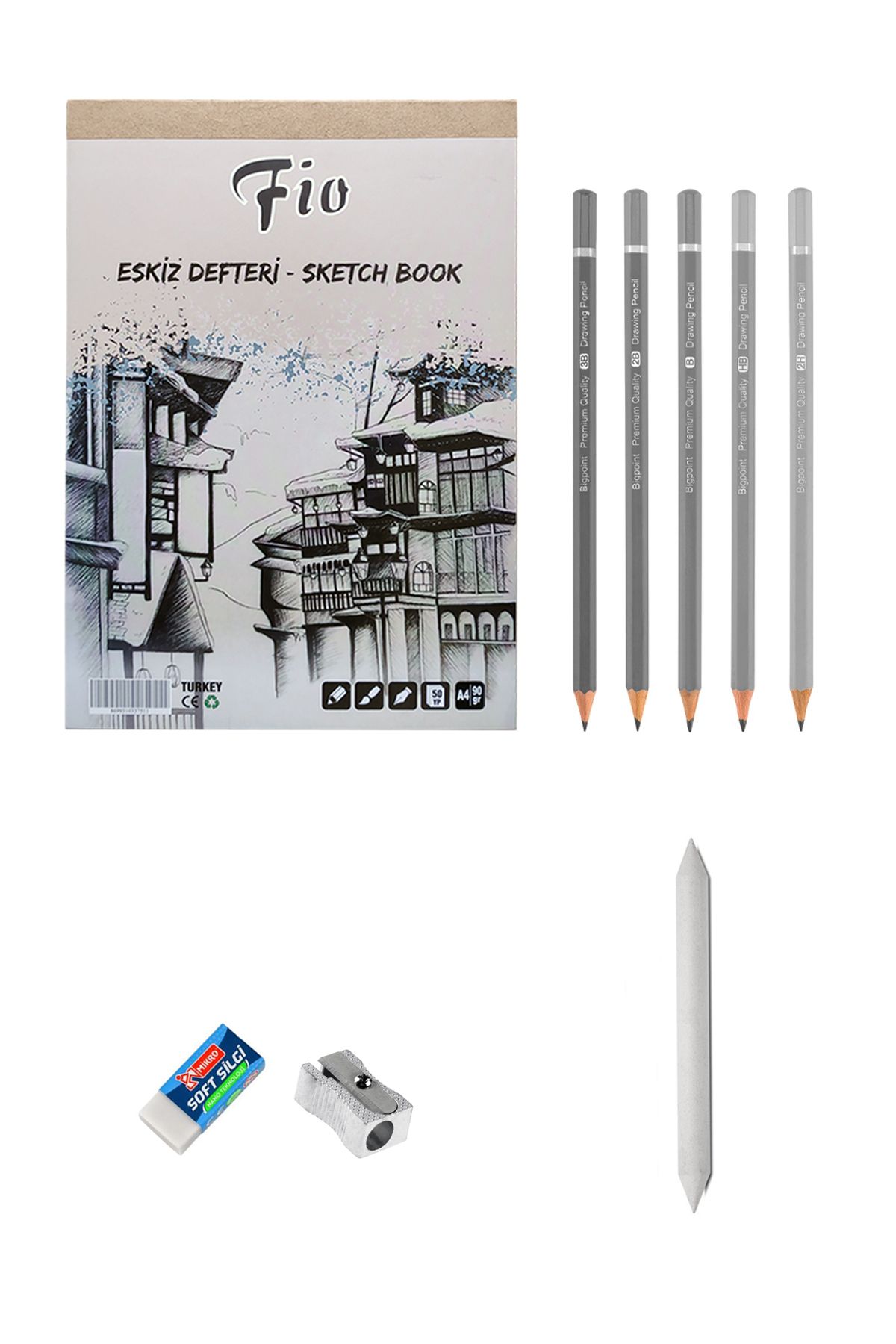 ACUTO Fio A4 Sketchbook Graded Pencil Sketching Set Charcoal Drawing Set  Eraser Pastel Distribution