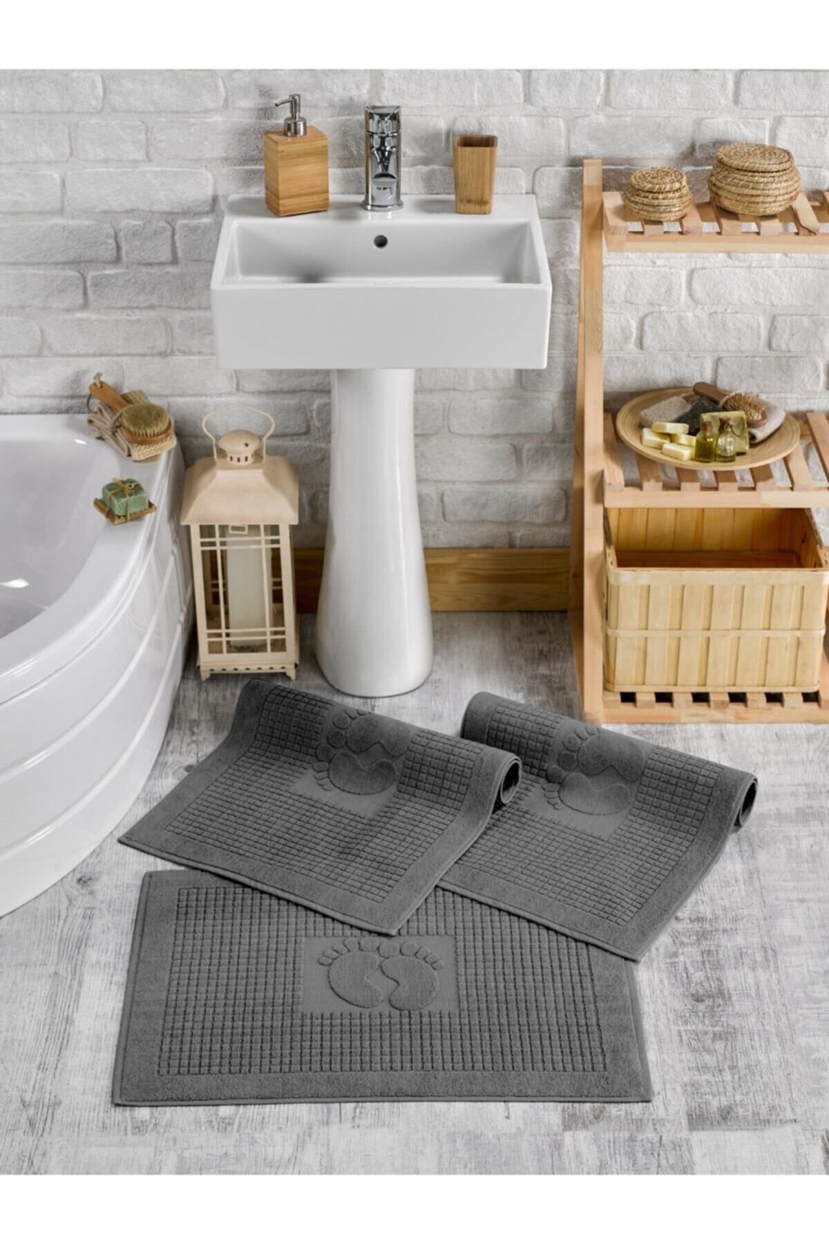 TABEA HOME-Anthracite Foot Towel-Mop Set of 3, 780gr. 2