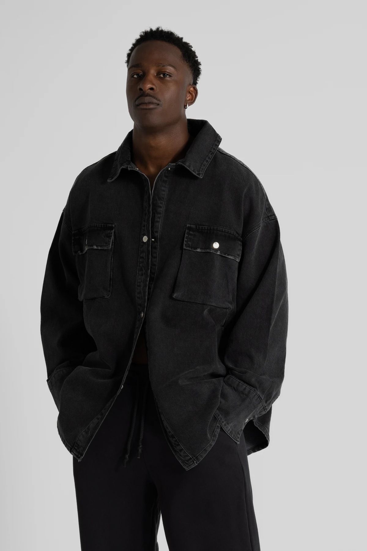 pulur Black Oversize 100 Cotton Denim Shirt Jacket