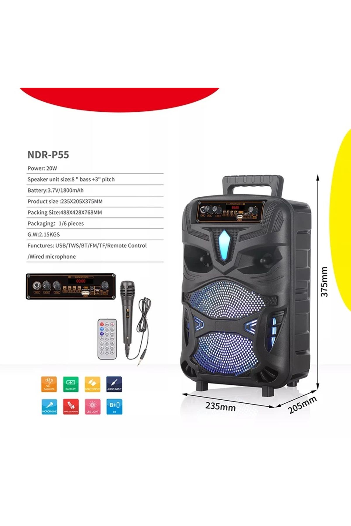 LED IŞIKLI BLUETOOTH HOPARLÖR MİKROFONLU KABLOSUZ ŞARJLI TAŞINABİLİR SPEAKER #3