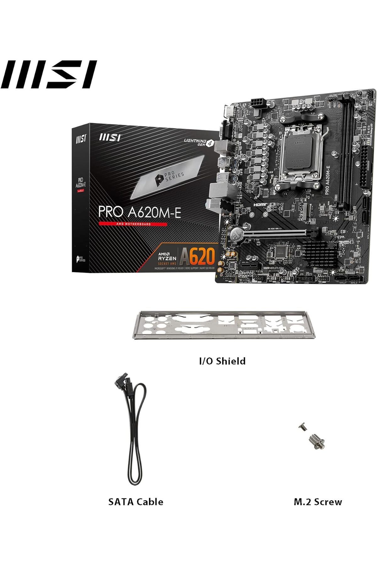 MSI-MB PRO A620M-E AM5 DDR5 6000MHZ(OC) HDMI VGA 1X M.2 USB3.2 GIGABIT LAN MATX 7
