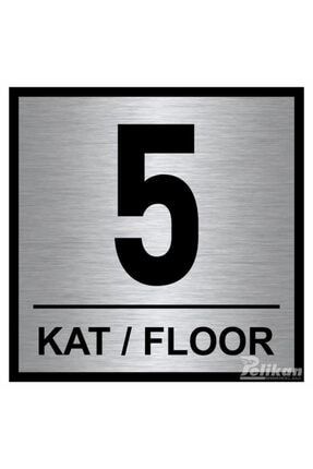 Kat 5 Apartman Bina Kat Numarası Levhası 16x16cm Metal Arkası Ahşap Yapışkanlı PLK130-K5