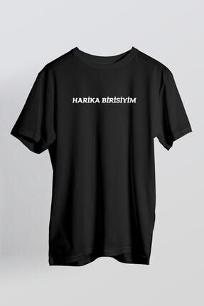 Unisex Siyah Harika Birisiyim Baskılı T-shirt HARIKA
